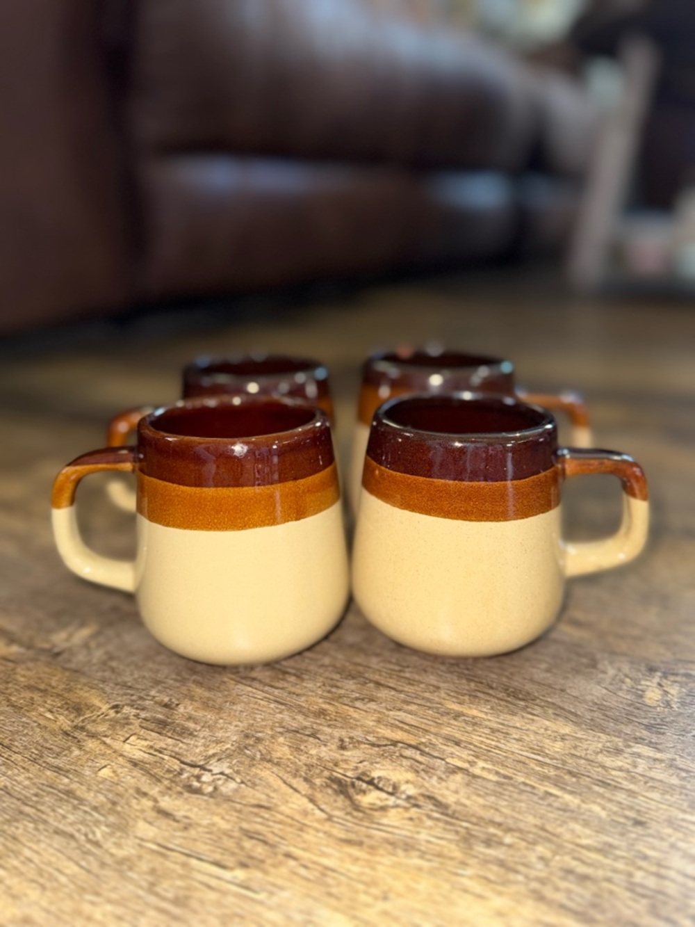 Vintage Brown Ceramic Coffee Mugs (4)